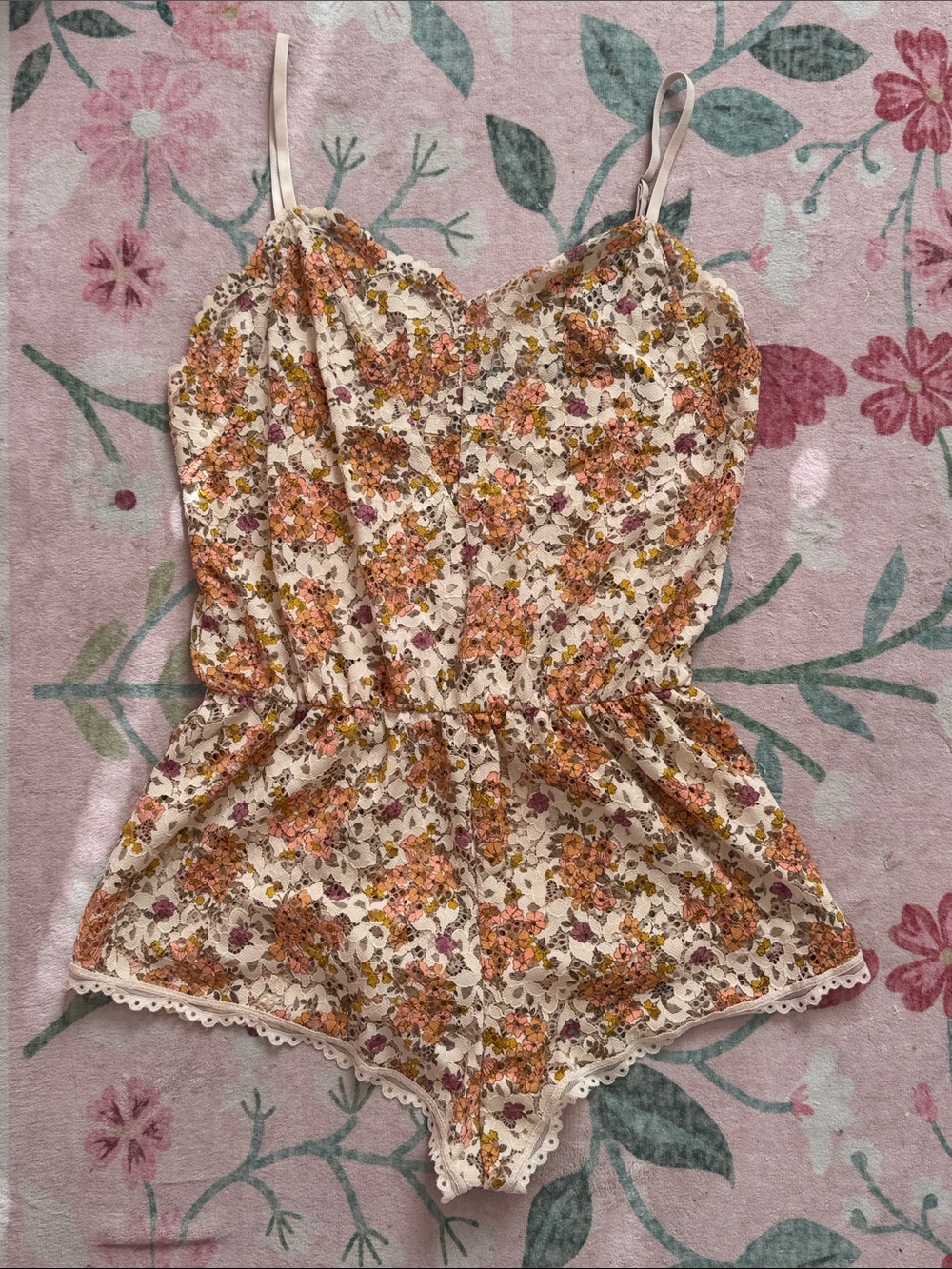 Victoria's Secret Floral Lace Cream Camisole Romper Cami